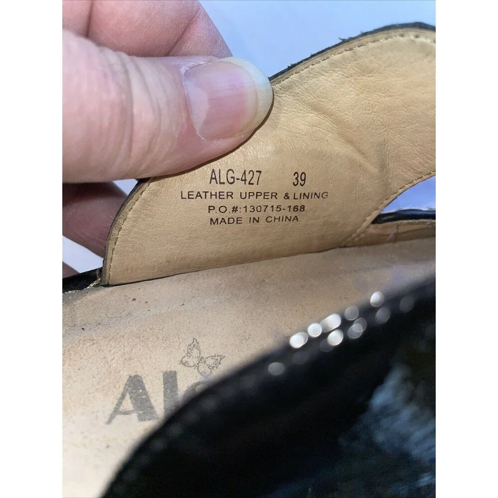 Alegria Women’s Platform Slides Size 39 U.S. 8 M Black Patent & Ivory Leather